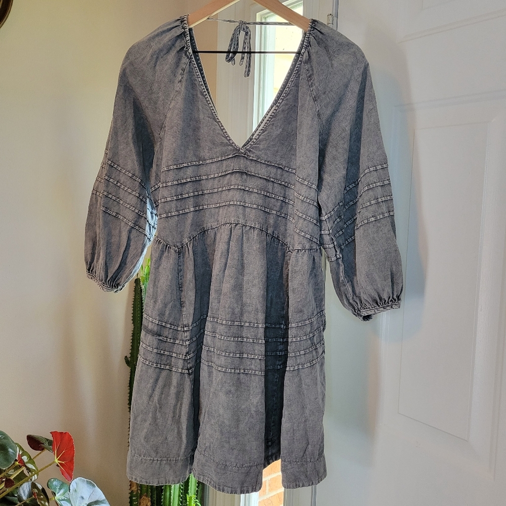The Impeccable Pig Grey‎ 100% Cotton Grey Knee Length Dress, Size M